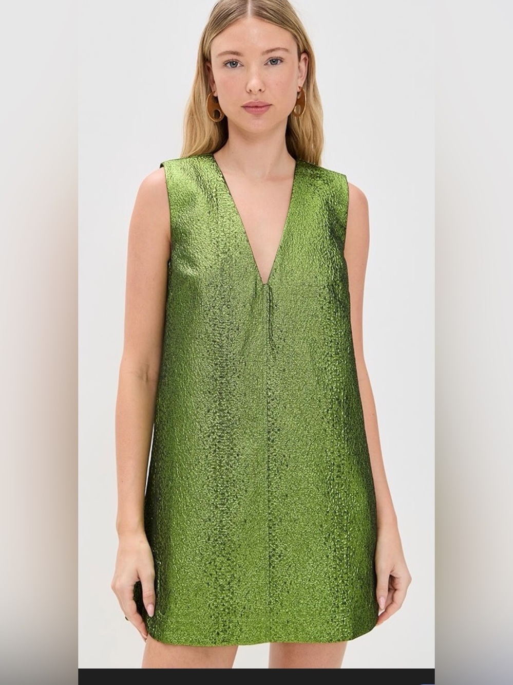 Simon Miller Metallic Green V-Neck Shift Top